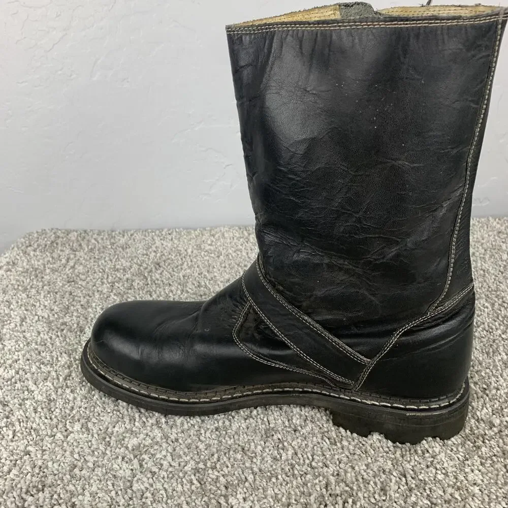 John Fluevog Boots Mens Size 13 Leather Motorcycle Biker Grunge Punk Strap Sole